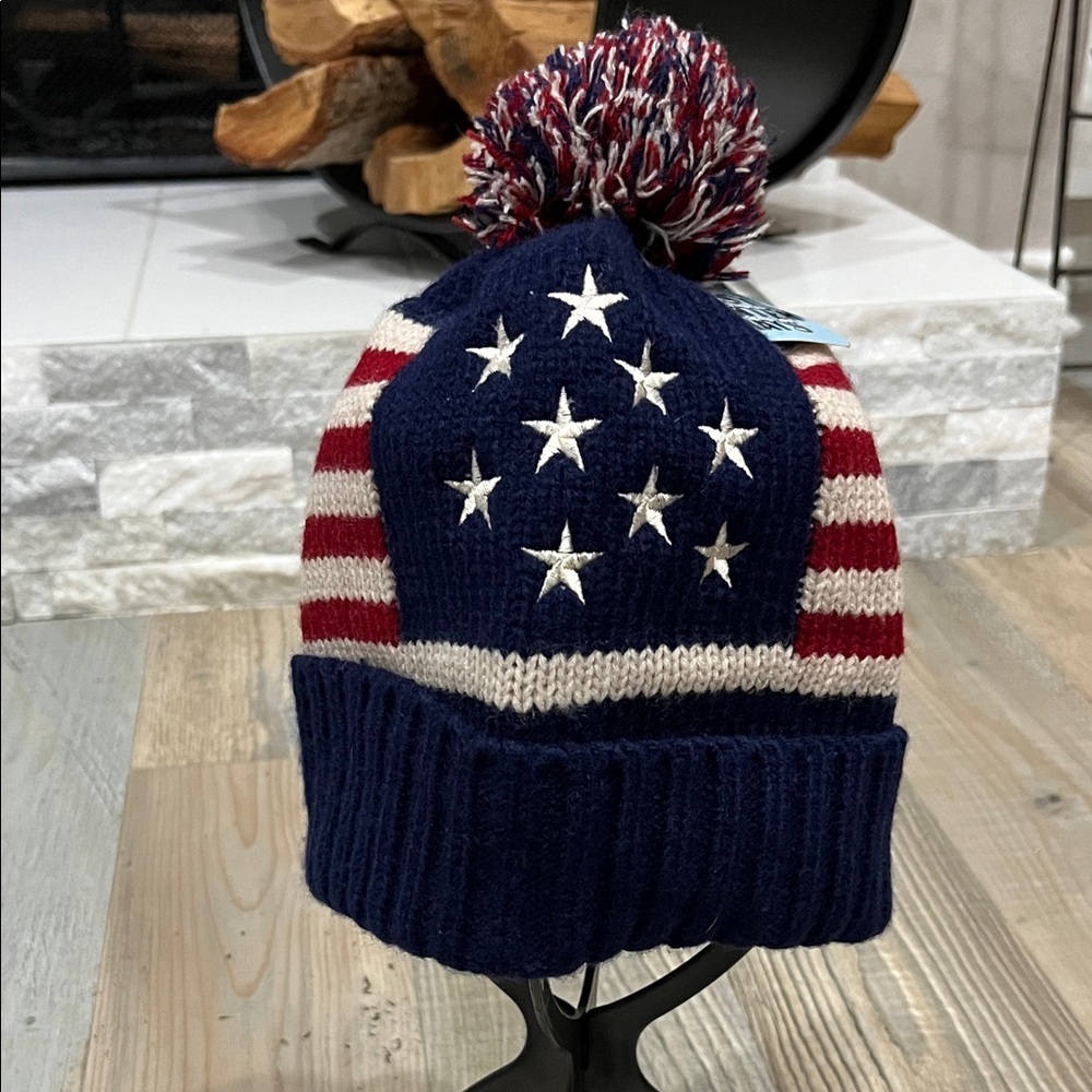 Best Winter Hats Patriotic Star Knit Pom Pom Beanie - Navy, Red & White One Size